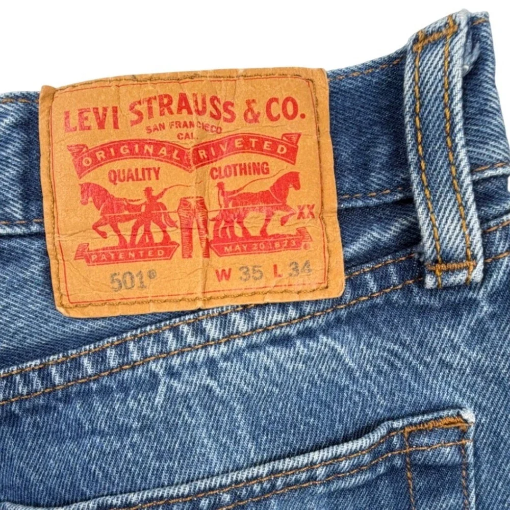 Levis 501 Original Fit Mens Blue Denim Straight Leg Button Fly Jeans W35x34